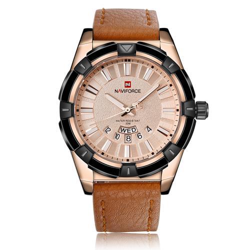 Business men wristwatch leather watch gold waterproof day date