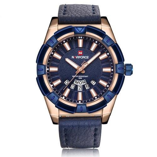 Business men wristwatch leather watch gold waterproof day date