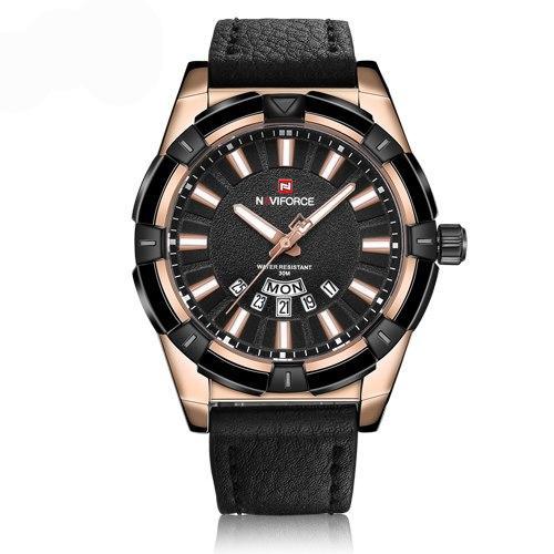 Business men wristwatch leather watch gold waterproof day date