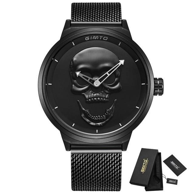 Cool skull watch vintage wristwatch men women military black steel quartz