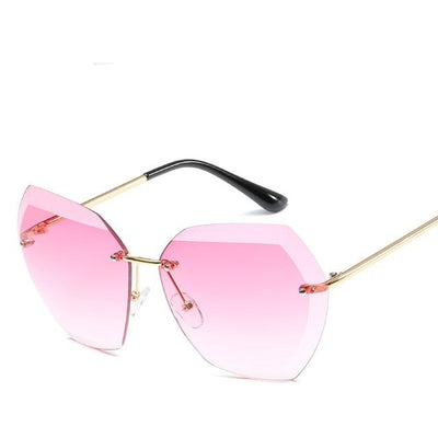 Rimless diamond women sunglasses cutting lens vintage designer oversize