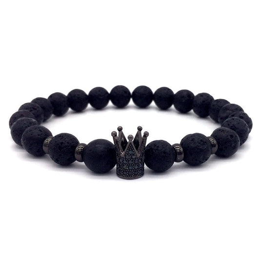 Lava stone bracelet jewelry black CZ imperial helmet and crown