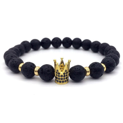 Lava stone bracelet jewelry black CZ imperial helmet and crown