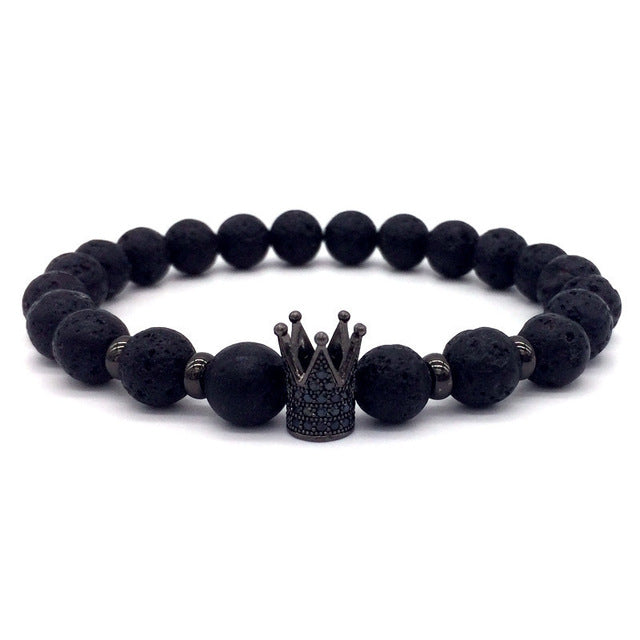 Lava stone bracelet jewelry black CZ imperial helmet and crown