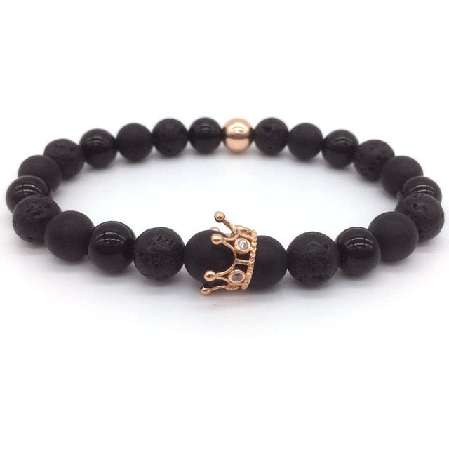 Lava stone bracelet jewelry black CZ imperial helmet and crown