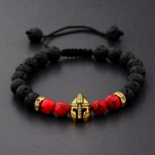 Stone beads bracelet men yoga bangles roman knight spartan warrior gladiator helmet