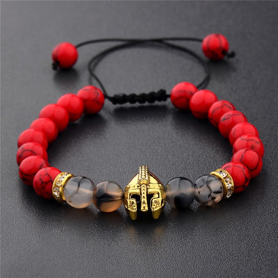 Stone beads bracelet men yoga bangles roman knight spartan warrior gladiator helmet