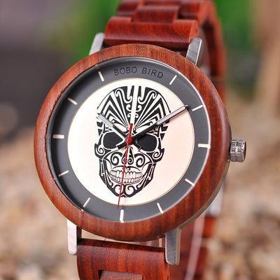 Vintage unique wood watch men relogio masculino skull quartz wristwatches