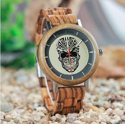 Vintage unique wood watch men relogio masculino skull quartz wristwatches