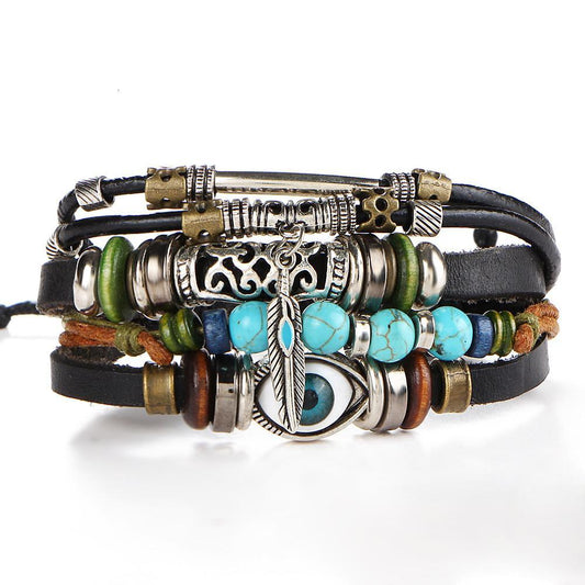 Vintage leather bracelets men punk design turkish stone wristband jewelry