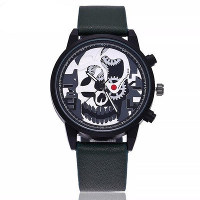 Leather watches men sports unique pirate skeleton skull quartz style