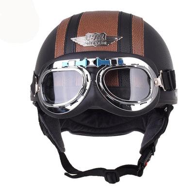 Motorcycle half helmet leather casque goggles vintage helmets
