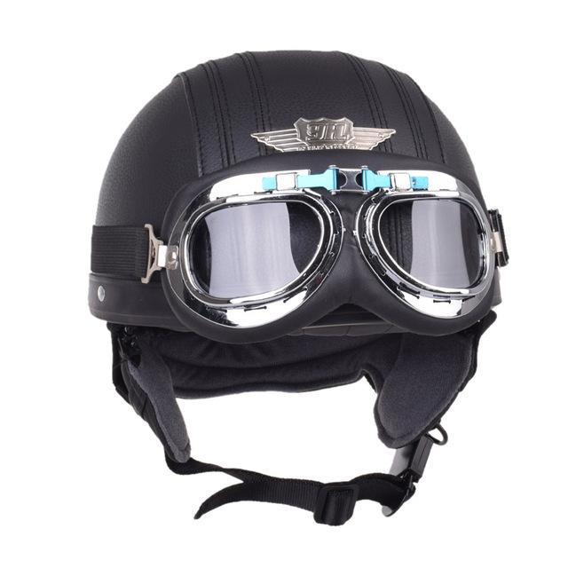 Motorcycle half helmet leather casque goggles vintage helmets