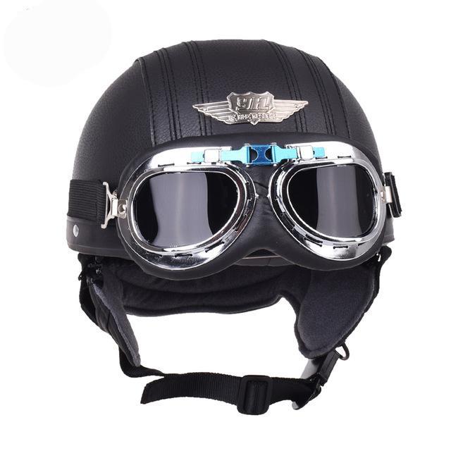Motorcycle half helmet leather casque goggles vintage helmets