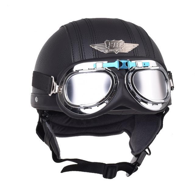 Motorcycle half helmet leather casque goggles vintage helmets