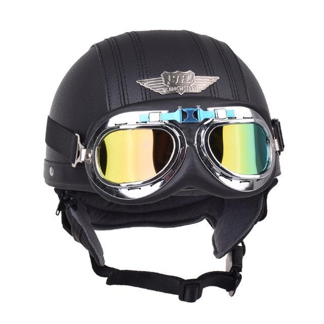 Motorcycle half helmet leather casque goggles vintage helmets