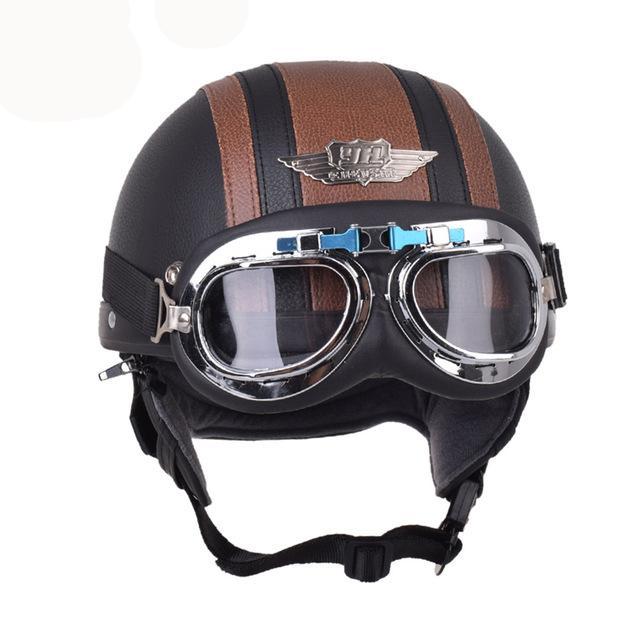 Motorcycle half helmet leather casque goggles vintage helmets