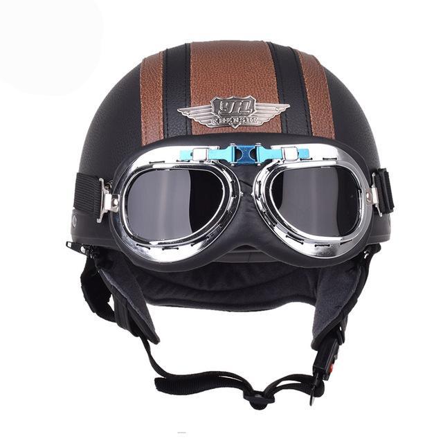 Motorcycle half helmet leather casque goggles vintage helmets