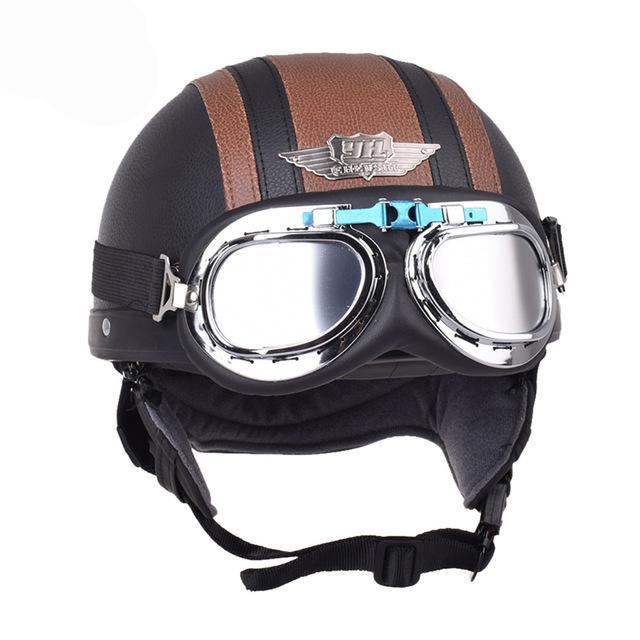 Motorcycle half helmet leather casque goggles vintage helmets