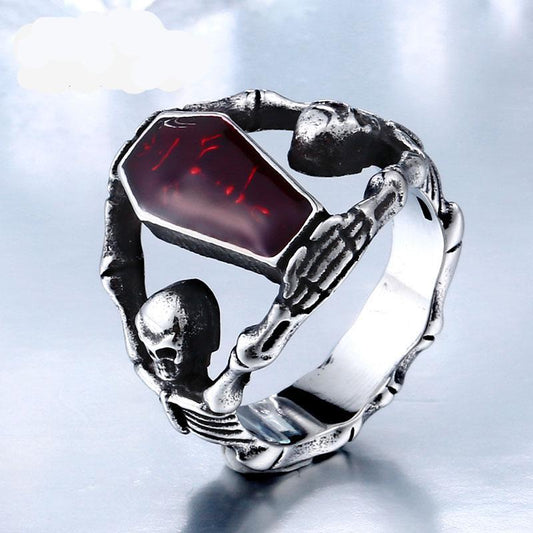 Steampunk skull ring biker men gothic vampire skeleton coffin jewelry