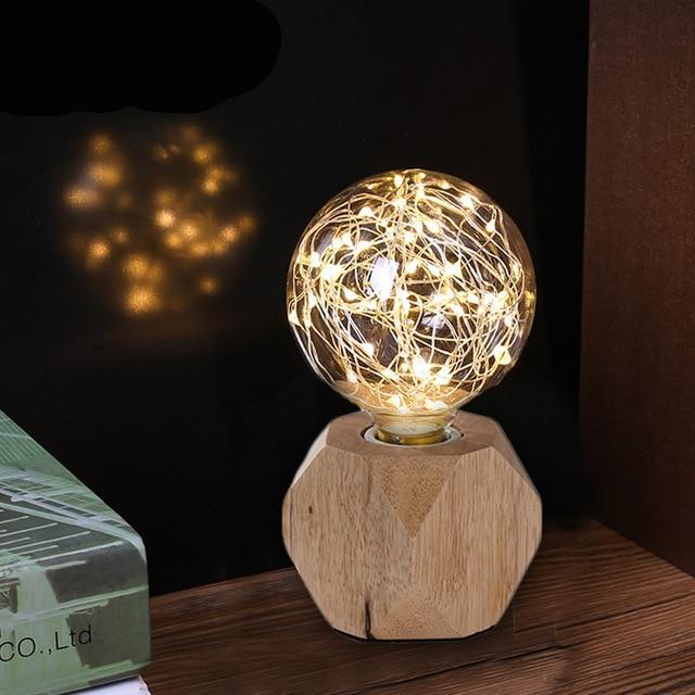 Modern bedroom lamp wooden string light bulb desk lamp home decor for gift