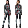 Sexy 3d skull halloween costume bodysuits rose printing for women