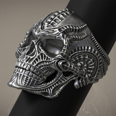 Alien skull ring for men stainless steel biker hiphop rocker hippie sports