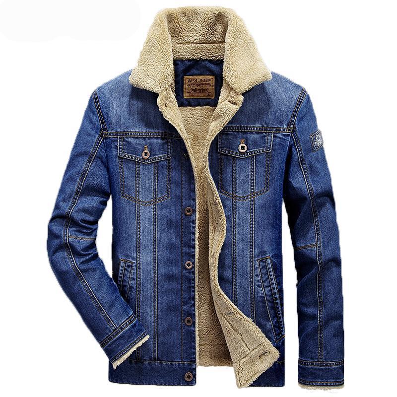 Jean jacket men cowboy coats thick warm winter outwear