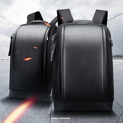 Business Backpack for Men Leather Laptop Backpacks Shell Shape USB Charge Bags for Work