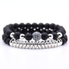 Natural stone bracelet matte black charm elastic rope beads hematite bracelet 2pcs