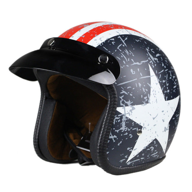Vintage motorcycle helmet scooter cruiser chopper vespa helmets leather 3/4 open face