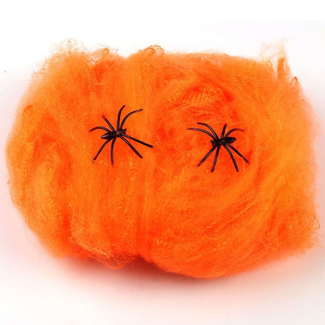 Halloween decor haunted house scary horror white stretchy cobweb spider party scene