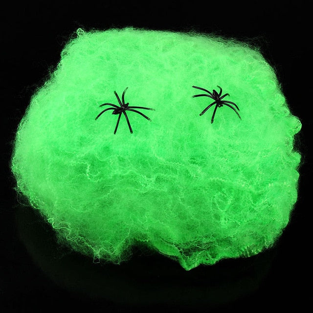 Halloween decor haunted house scary horror white stretchy cobweb spider party scene