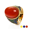 Natural red agate prehnite 925silver ring oval design for grandmother
