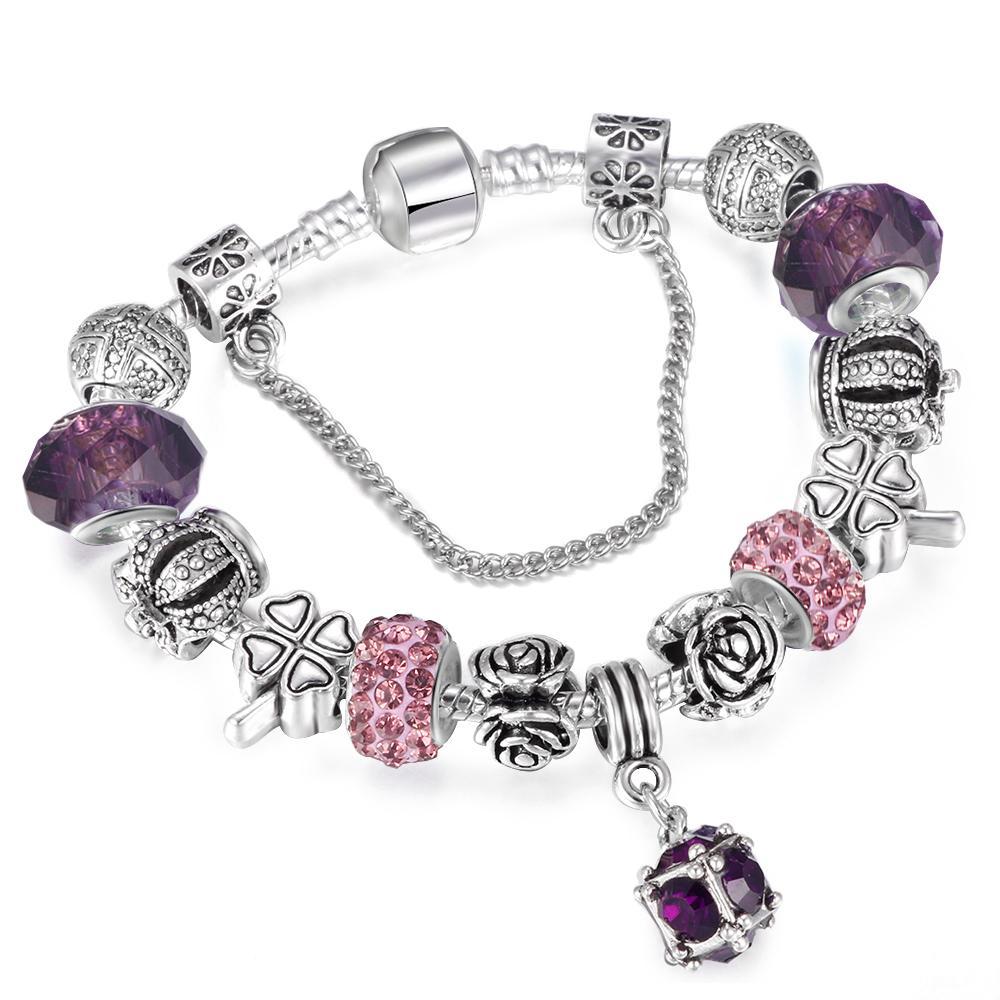 Vintage charm bracelet women silver plated DIY jewelry gift