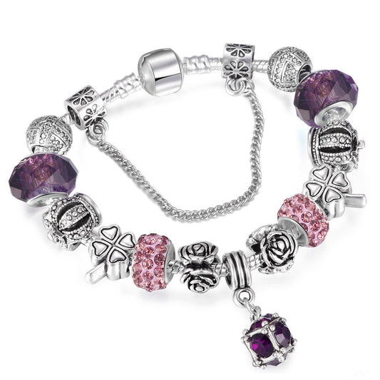 Vintage charm bracelet women silver plated DIY jewelry gift