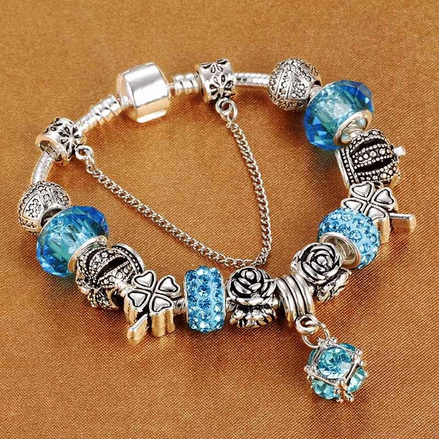 Vintage charm bracelet women silver plated DIY jewelry gift