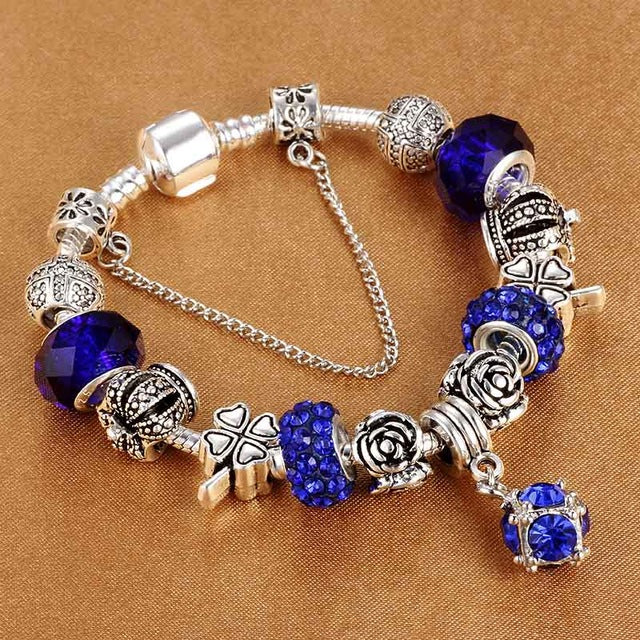 Vintage charm bracelet women silver plated DIY jewelry gift