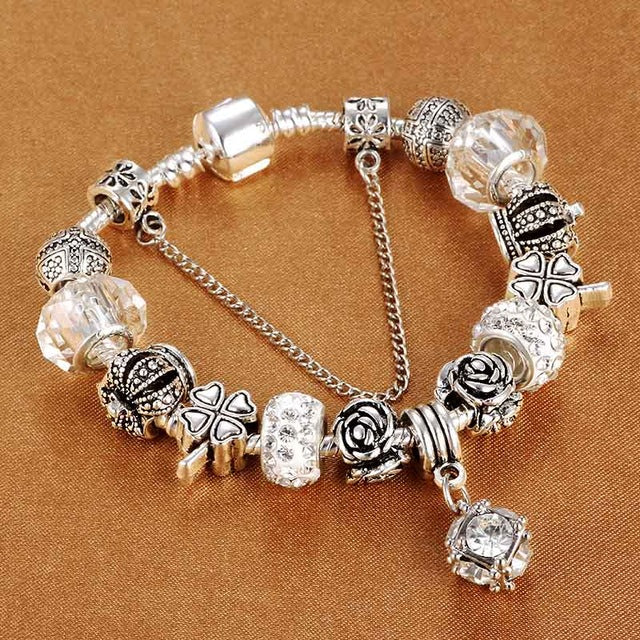 Vintage charm bracelet women silver plated DIY jewelry gift