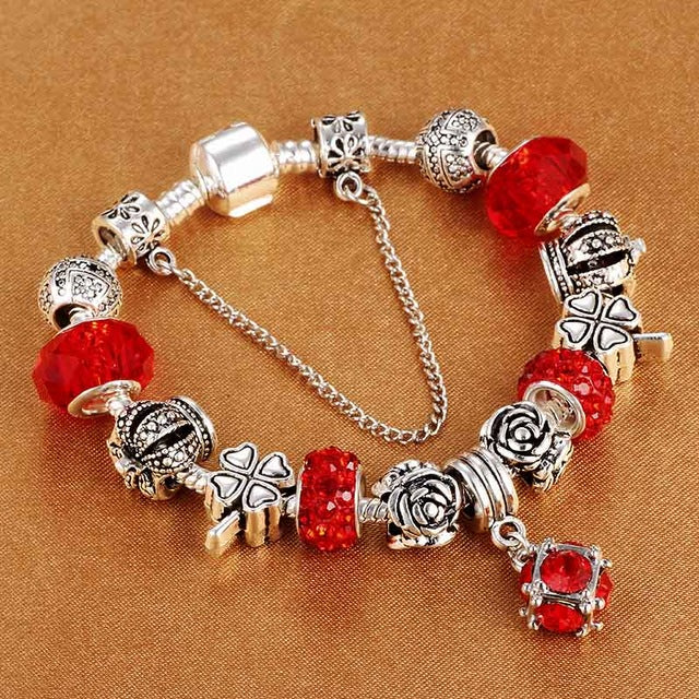 Vintage charm bracelet women silver plated DIY jewelry gift