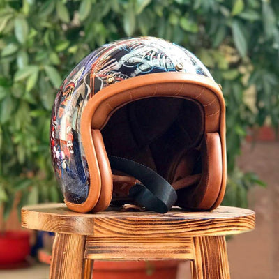 Vintage chopper helmet Buddha Jigong painted motorcycle helmets riding 3/4 open face