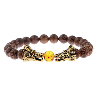 Natural wood beads bracelet bangles gold dragon spartan warrior helmet men jewelry