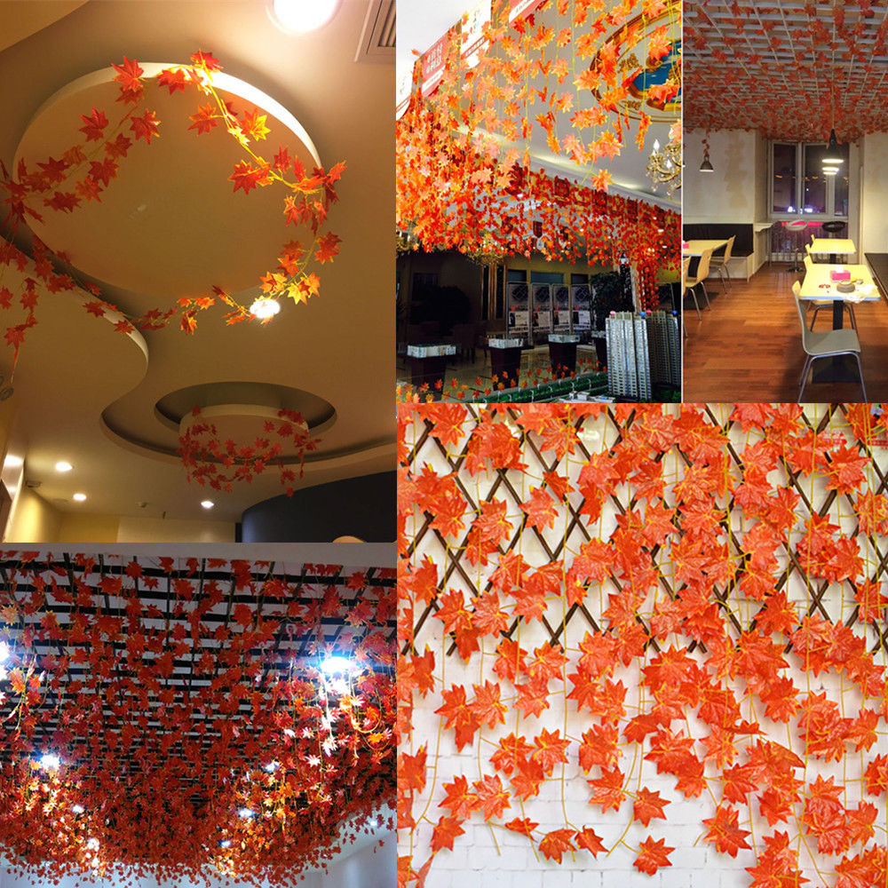 Wedding decor artificial maple vine leaf fake foliage red autumn 12pcs