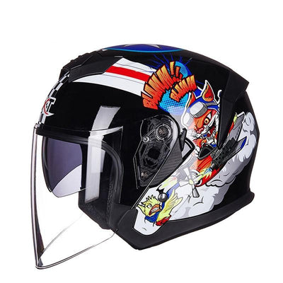 Open face scooter helmet dual lens electric motorcycle joke helmets