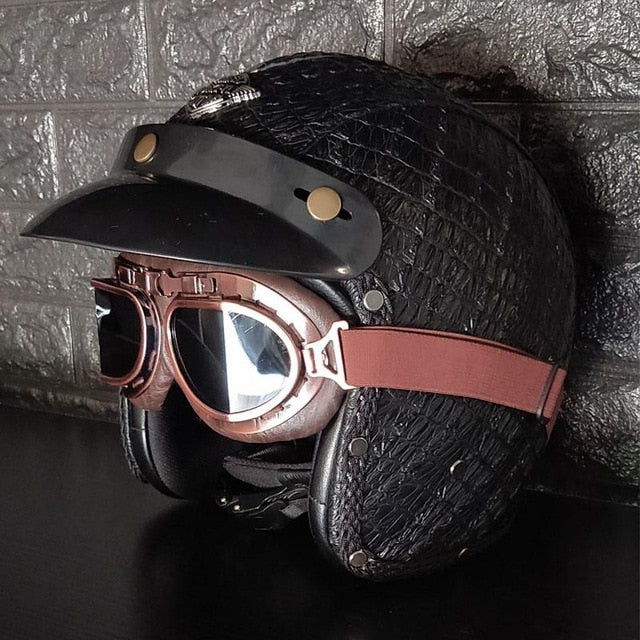 Vintage scooter motorcycle helmets leather 3/4 open face retro helmet