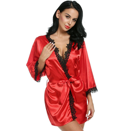 Sexy robes sleepwear women nightwear satin lace plus size