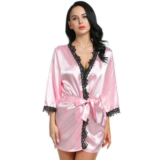 Sexy robes sleepwear women nightwear satin lace plus size