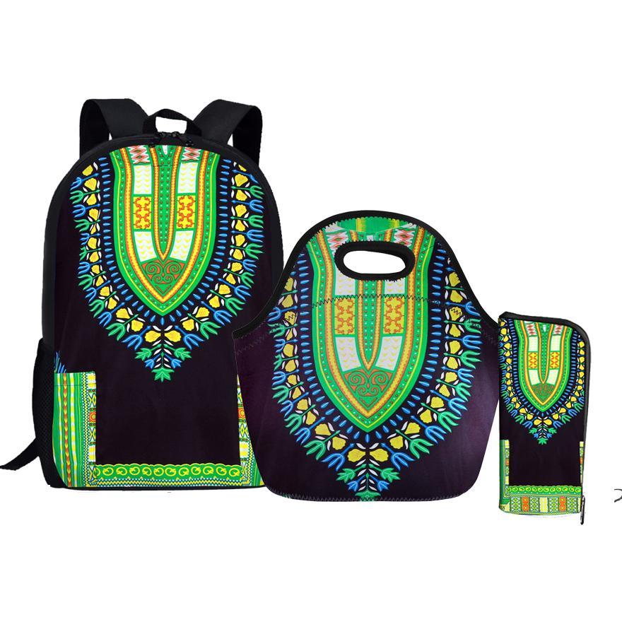 Vintage canvas backpack African traditional printed bags set school bag girls students 3pcs
