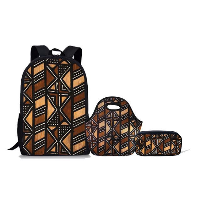 Vintage canvas backpack African traditional printed bags set school bag girls students 3pcs