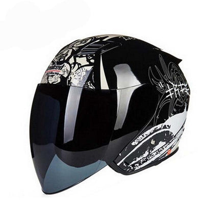 open face electric motorcycle helmet black skull biker scooter helmets men